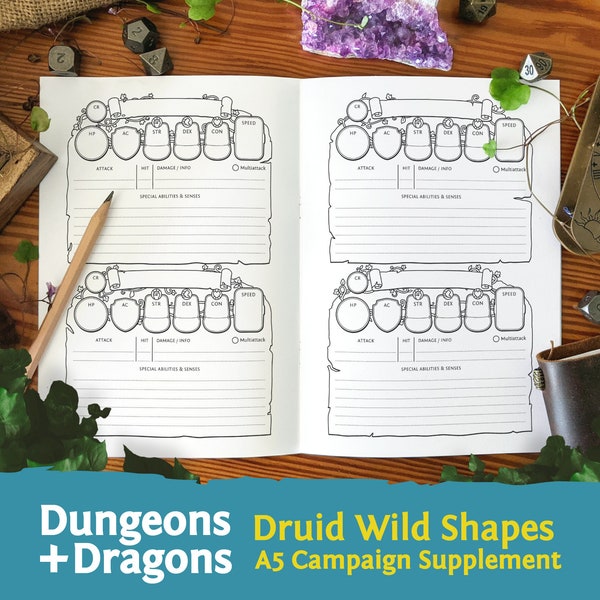 DnD 5e Druid Wild Shapes: Folleto A5 PDF compatible con la quinta edición de Dungeons and Dragons - Mythbound