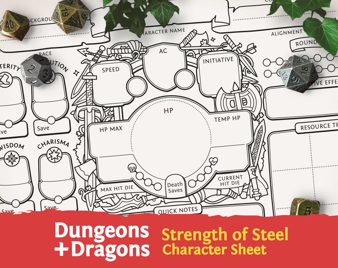 Dnd 5e Character Sheet Strength of Steel PDF Compatible With Fifth