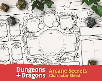 DnD 5e Character Sheet: Arcane Secrets PDF compatible with fifth edition Dungeons and Dragons - Mythbound