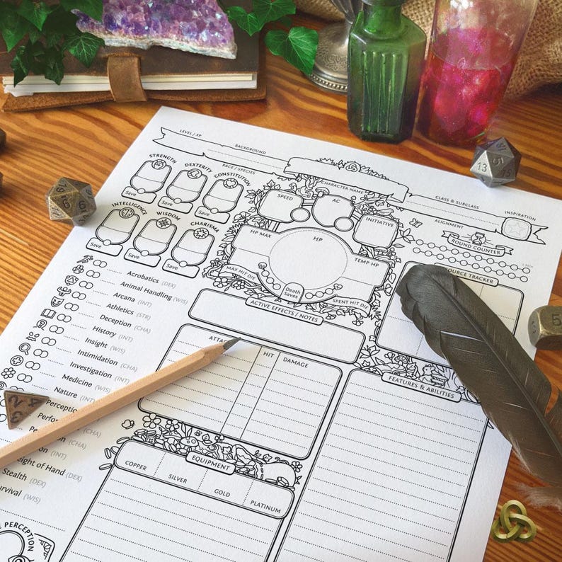 DnD 5e karaktärsblad: Forest Glade PDF kompatibel med femte upplagan av Dungeons and Dragons och 5.5e - Mythbound bild 2