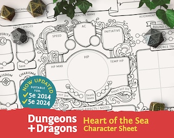 DnD 5e Character Sheet: Heart of the Sea PDF compatible with fifth edition Dungeons and Dragons and 5.5e - Mythbound