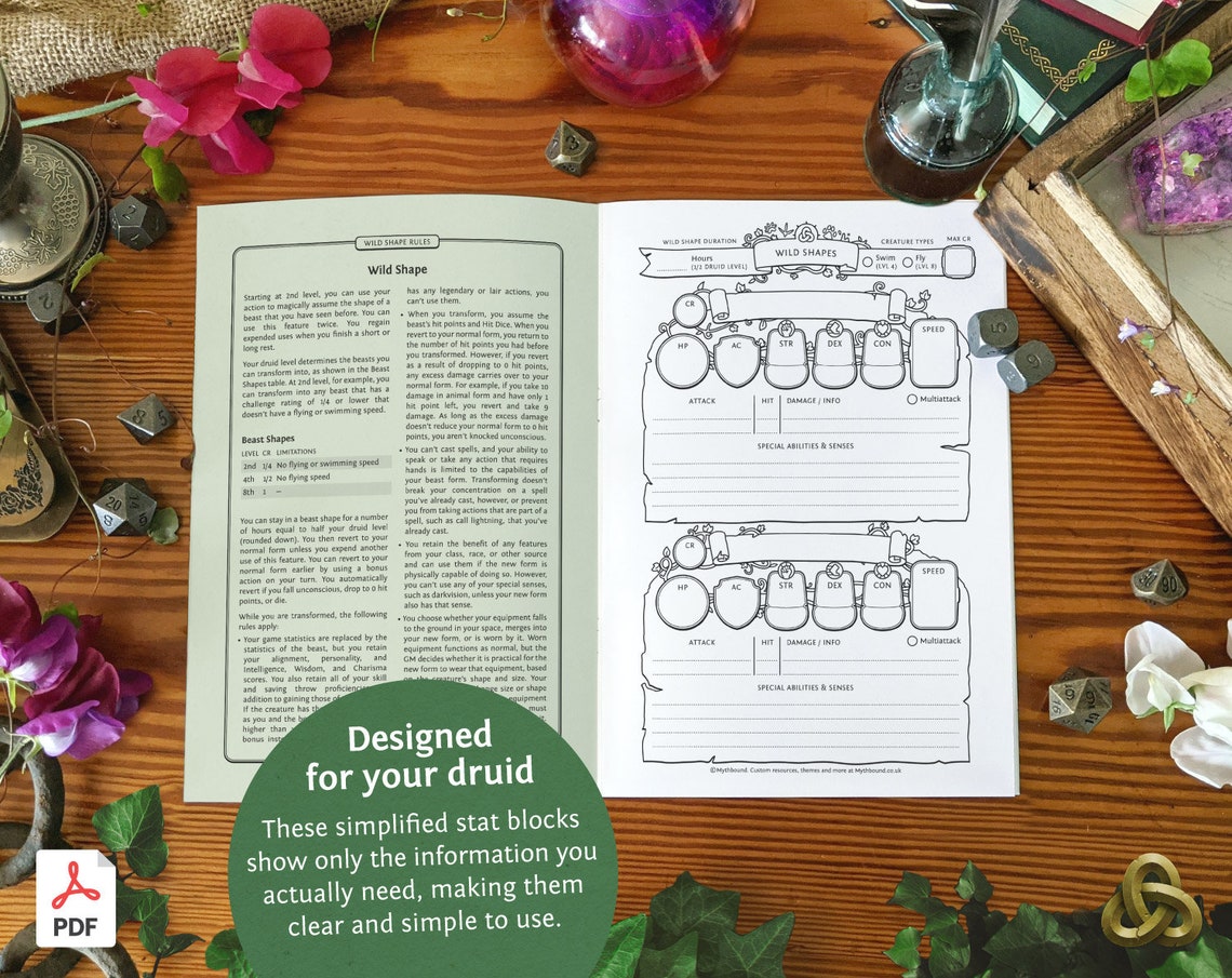 Dnd 5e Druid Wild Shapes: A5 Booklet PDF for Dungeons and - Etsy UK