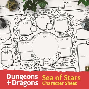 DnD 5e Character Sheet: Sea of Stars PDF compatible with fifth edition Dungeons and Dragons - Mythbound