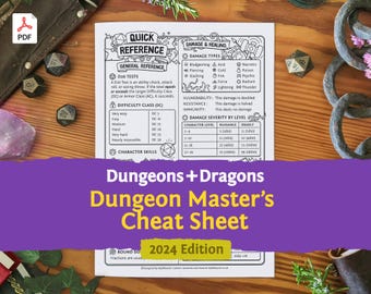 DnD 5e DM's Spickzettel (2024) : DM Kurzanleitung PDF kompatibel mit fünfte Ausgabe Dungeons and Dragons - Mythbound