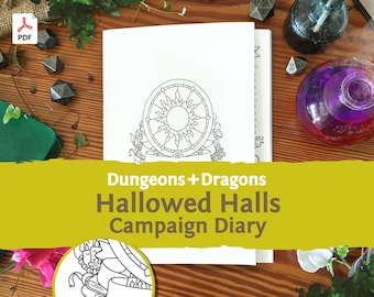 DnD 5e Campaign Diary: Hallowed Halls Character Journal PDF compatible with fifth edition Dungeons and Dragons and 5.5e - Mythbound