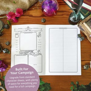 May include: A printable Dungeons and Dragons character sheet with a title that says "Character Design". The sheet has sections for character appearance, background, and abilities. The text "Built For Your Campaign" is at the bottom of the page. Upgrade from standard character sheets, with plenty of space for everything you need for a full campaign.