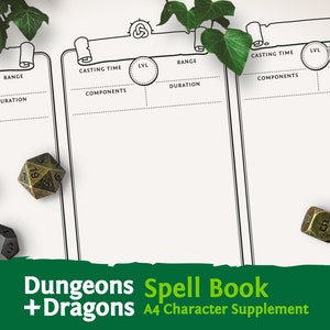 DnD A4 Spell Book Pages: Character Sheet PDF kompatibel mit der fünften Ausgabe von Dungeons and Dragons - Mythbound