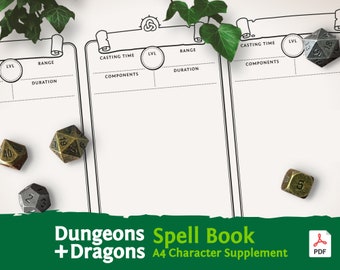 DnD A4 Spell Book Pages: Character Sheet PDF compatible with fifth edition Dungeons and Dragons - Mythbound