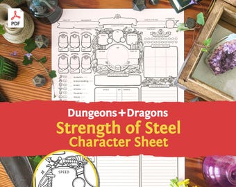 DnD 5e Character Sheet: Strength of Steel PDF compatible with fifth edition Dungeons and Dragons and 5.5e - Mythbound