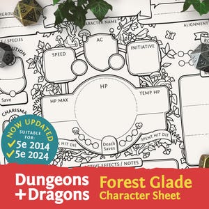 DnD 5e Character Sheet: Forest Glade PDF compatible with fifth edition Dungeons and Dragons and 5.5e - Mythbound