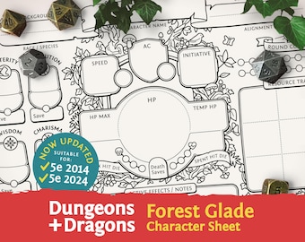DnD 5e Character Sheet: Forest Glade PDF compatible with fifth edition Dungeons and Dragons and 5.5e - Mythbound