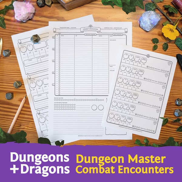 DnD 5e DM Combat Encounters: Initiative Tracker Party and Creature Stats PDF compatible with fifth edition Dungeons and Dragons - Mythbound