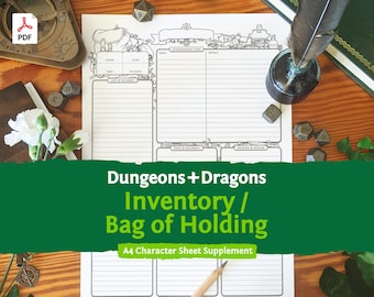 DnD A4 Inventory / Bag of Holding: Character Sheet PDF compatible with fifth edition Dungeons and Dragons - Mythbound