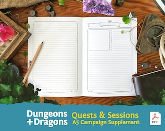 DnD 5e Quest & Session Notes: A5 Booklet PDF compatible with fifth edition Dungeons and Dragons - Mythbound