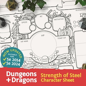 DnD 5e Character Sheet: Strength of Steel PDF compatible with fifth edition Dungeons and Dragons and 5.5e - Mythbound