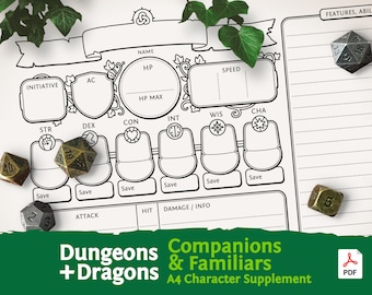 DnD 5e Companions & Familiars: Character Sheet PDF compatible with fifth edition Dungeons and Dragons - Mythbound
