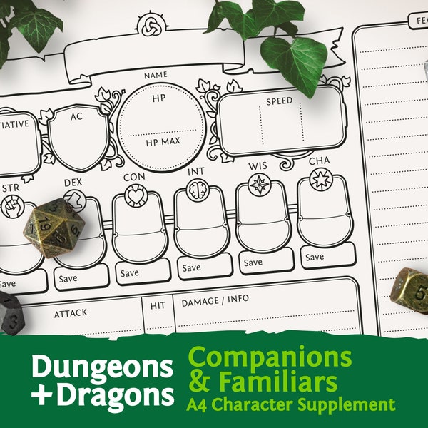 DnD 5e Companions & Familiars: Hoja de personaje PDF compatible con la quinta edición de Dungeons and Dragons - Mythbound