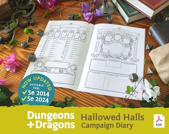 DnD 5e Campaign Diary: Hallowed Halls Character Journal PDF compatible with fifth edition Dungeons and Dragons and 5.5e - Mythbound