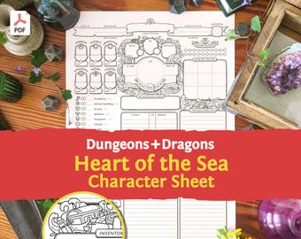 DnD 5e Character Sheet: Heart of the Sea PDF compatible with fifth edition Dungeons and Dragons and 5.5e - Mythbound