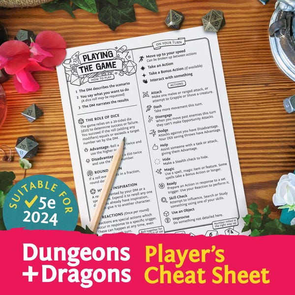 Hoja de trucos para nuevos jugadores de DnD 5e (2024): Guía de referencia rápida para principiantes (PDF, compatible con la quinta edición de Dungeons and Dragons - Mythbound)