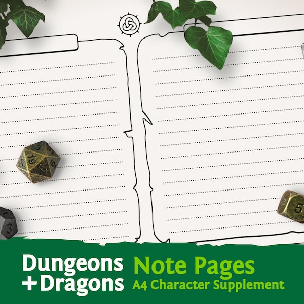 DnD A4 Note Pages: Character Sheet PDF compatible with fifth edition Dungeons and Dragons - Mythbound