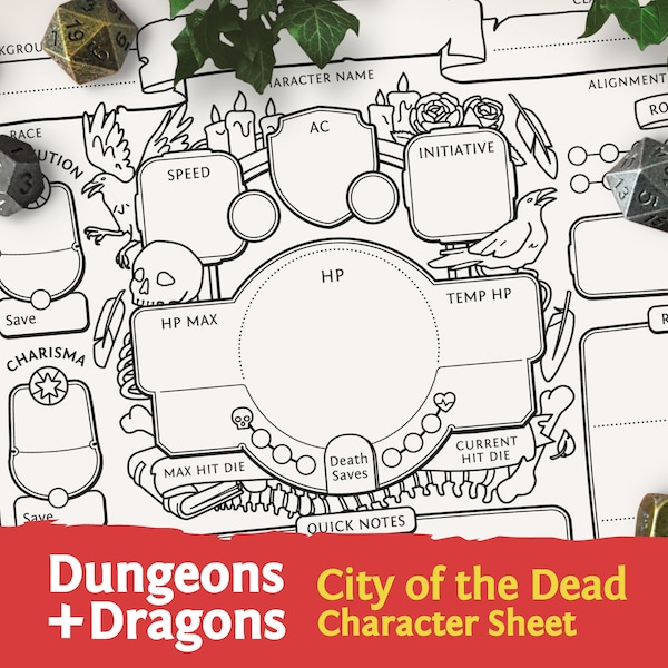 DnD 5e Character Sheet: City of the Dead PDF compatible with fifth edition Dungeons and Dragons - Mythbound