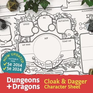 Hoja de personaje de DnD 5e: Capa y Daga (PDF compatible con Dungeons and Dragons de quinta edición y 5.5e) - Mythbound