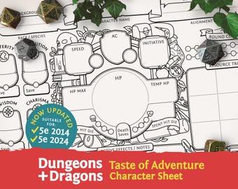 DnD 5e Character Sheet: Taste of Adventure PDF compatible with fifth edition Dungeons and Dragons and 5.5e - Mythbound