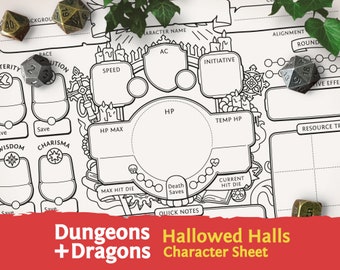 DnD 5e Character Sheet: Hallowed Halls PDF compatible with fifth edition Dungeons and Dragons - Mythbound