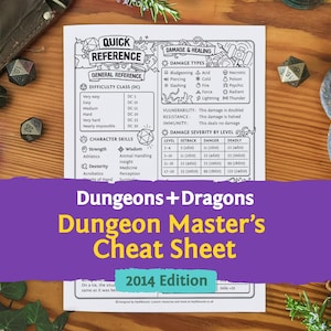 DnD 5e DM's Cheat Sheet (2014) : DM Quick Reference Guide PDF compatible with fifth edition Dungeons and Dragons - Mythbound