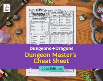 DnD 5e DM's Cheat Sheet (2014) : DM Quick Reference Guide PDF compatible with fifth edition Dungeons and Dragons - Mythbound