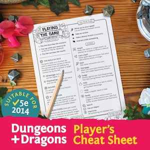 Hoja de trucos para nuevos jugadores de DnD 5e (2014): Guía de referencia rápida para principiantes (PDF compatible con la quinta edición de Dungeons and Dragons - Mythbound)