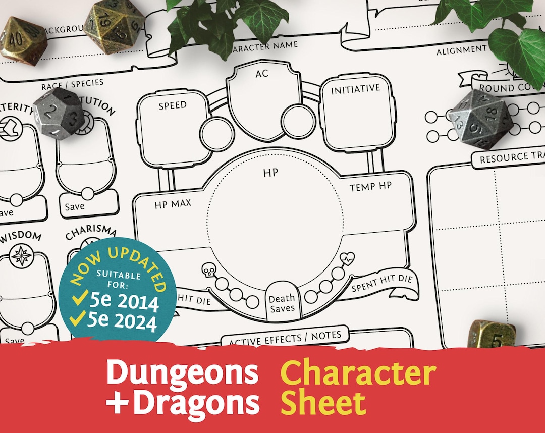 Scheda personaggio DnD 5e: PDF compatibile con la quinta edizione di