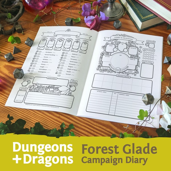 DnD 5e Campaign Diary: Forest Glade Character Journal PDF compatible with fifth edition Dungeons and Dragons - Mythbound
