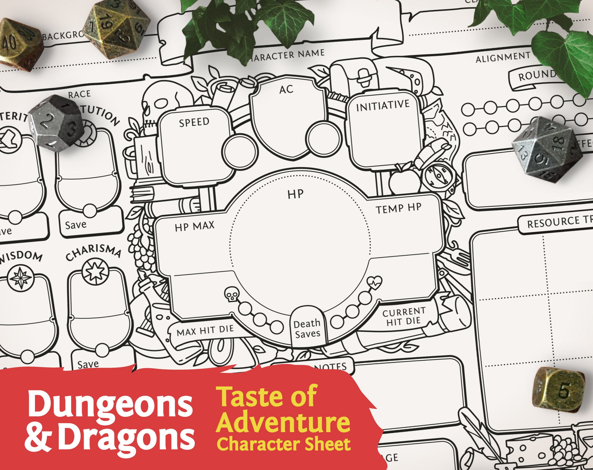DnD 5e Character Sheet: Taste of Adventure PDF for Dungeons and Drago…