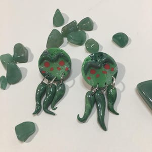 Lovecraftian Cthulhu Polymer Clay Earrings with Dangling Tentacles