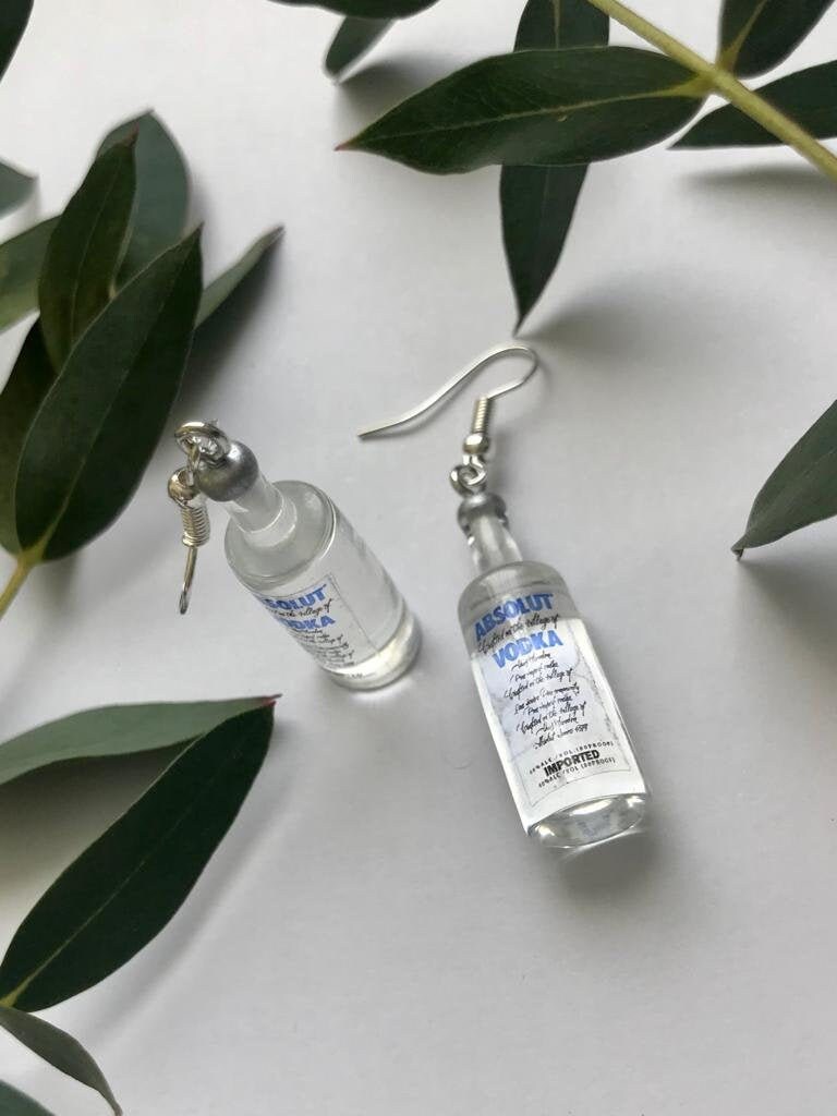 Absolut Vodka Bottle Earrings Alcohol Earrings Vodka Etsy