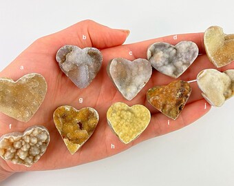Mini corazón de calcedonia drusa, tamaño de bolsillo, sanación espiritual