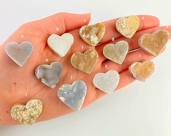 Mini corazón de calcedonia drusa - Piedra de bolsillo, decoración espiritual