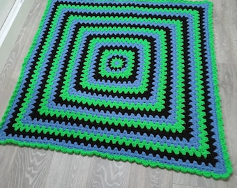 Handmade Crochet Granny Square Rug: Boho Home Decor, 55x55 Inches