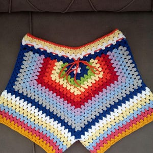 crochet hand made shorts for women, crochet bikini shorts, crochet rainbow shorts, geometric summer shorts, boho bikini swimsuit shorts sale