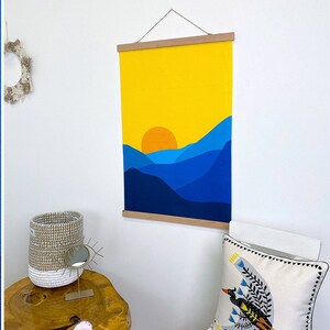 Modern Sunset Wall Art, Minimalist Mountain Canvas Print with Wooden Hangers, Boho Wall Decor for Living Room, Ukrainian Canvas Wall Print