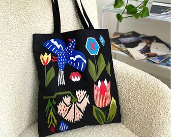 Folk Style Modern Women Bag, Fabric Tote Bag, Aesthetic Tote Bag, Shopping Bag with Zipper, Dark Market Tote Bag, Mom Birthday Gift Idea