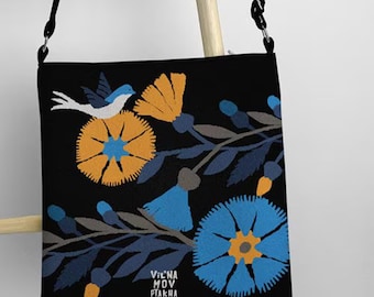 Unique Ukrainian Folk Textile Bag, Boho Canvas Crossbody Purse, Mothers Birthday Gift