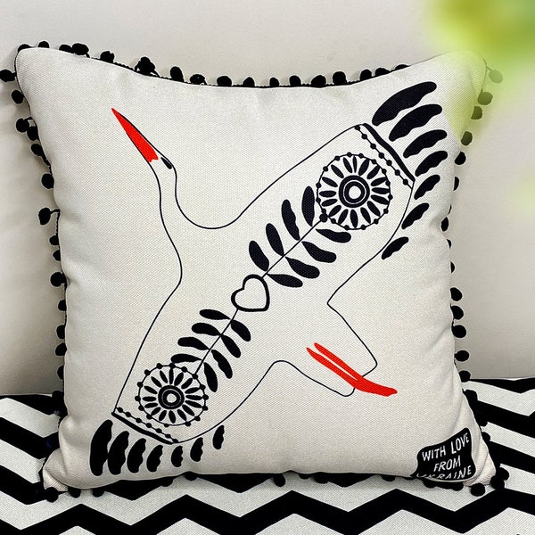 Pillowcase Ukrainian stork | Decorative pillow | Home decor | 16x16 pillow cover | made in Ukraine | Ukrainian shops |  Boho pillow cover