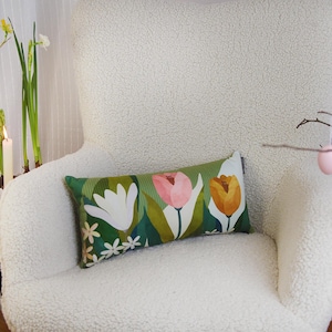 Bonita almohada floral de tulipán, cojín decorativo primaveral, cojín lumbar para sofá, almohadas de 50 x 25 cm, regalo para mamá, cojín decorativo.