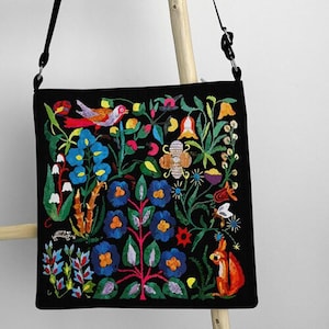 Boho Taystra Bag, Crossbody Pouch, Handmade Ethnic Canvas Bag for Women, Black Folk Design Shoulder Bag for Daily Use, Folk Everyday Bag image 9