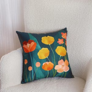 Decoración de verano para el hogar, cojín con flores, bonita funda de cojín primaveral, cojín con flores pastel, ilustración vintage, acogedor detalle para el hogar, cojín tapiz