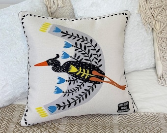 Reiher Kissenbezug, Folk Art Kissenbezug, Bauernhaus Dekokissen, Vogel Kissenbezug, rustikales Wohndekor