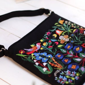 Boho Taystra Bag, Crossbody Pouch, Handmade Ethnic Canvas Bag for Women, Black Folk Design Shoulder Bag for Daily Use, Folk Everyday Bag image 4